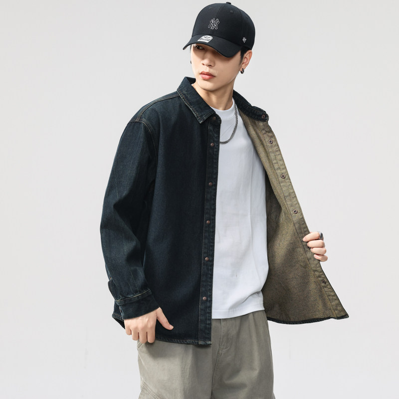 斌斌梨复古经典怀旧牛仔衬衫微胖男生宽松长袖衬衣日系质感上衣潮,淘宝优惠券,粉丝福利购,淘宝优惠卷