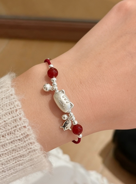 足银999纯银小鱼法棍猫手链女