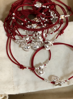 足银999纯银马上有钱红绳手链女