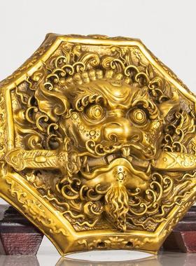 纯黄铜八卦狮咬剑挂件