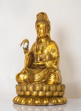 纯黄铜南海观音菩萨摆件供奉