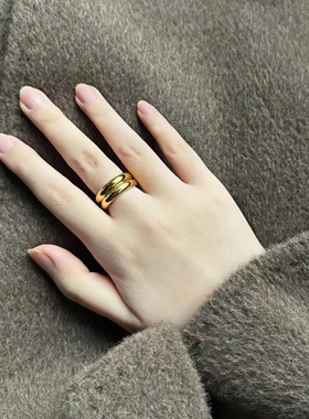 金包银素圈戒指女款简约百搭实心
