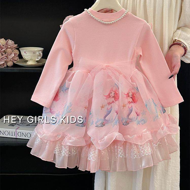 女童美人鱼公主裙秋装小女孩甜美洛丽塔公主裙儿童假两件长袖裙子,淘宝优惠券,粉丝福利购,淘宝优惠卷