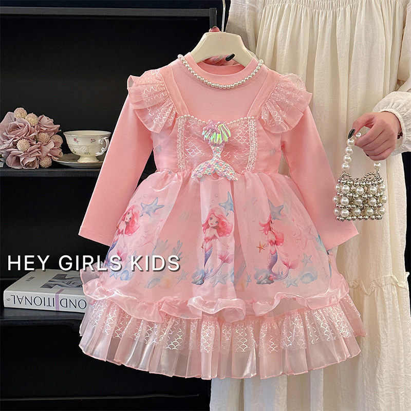 女童美人鱼公主裙秋装小女孩甜美洛丽塔公主裙儿童假两件长袖裙子,淘宝优惠券,粉丝福利购,淘宝优惠卷