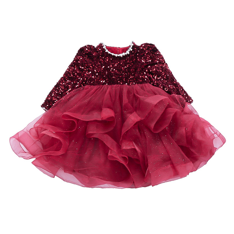 女童公主裙秋冬高端小女孩加绒亮片连衣裙儿童洋气新年红色拜年服,淘宝优惠券,粉丝福利购,淘宝优惠卷