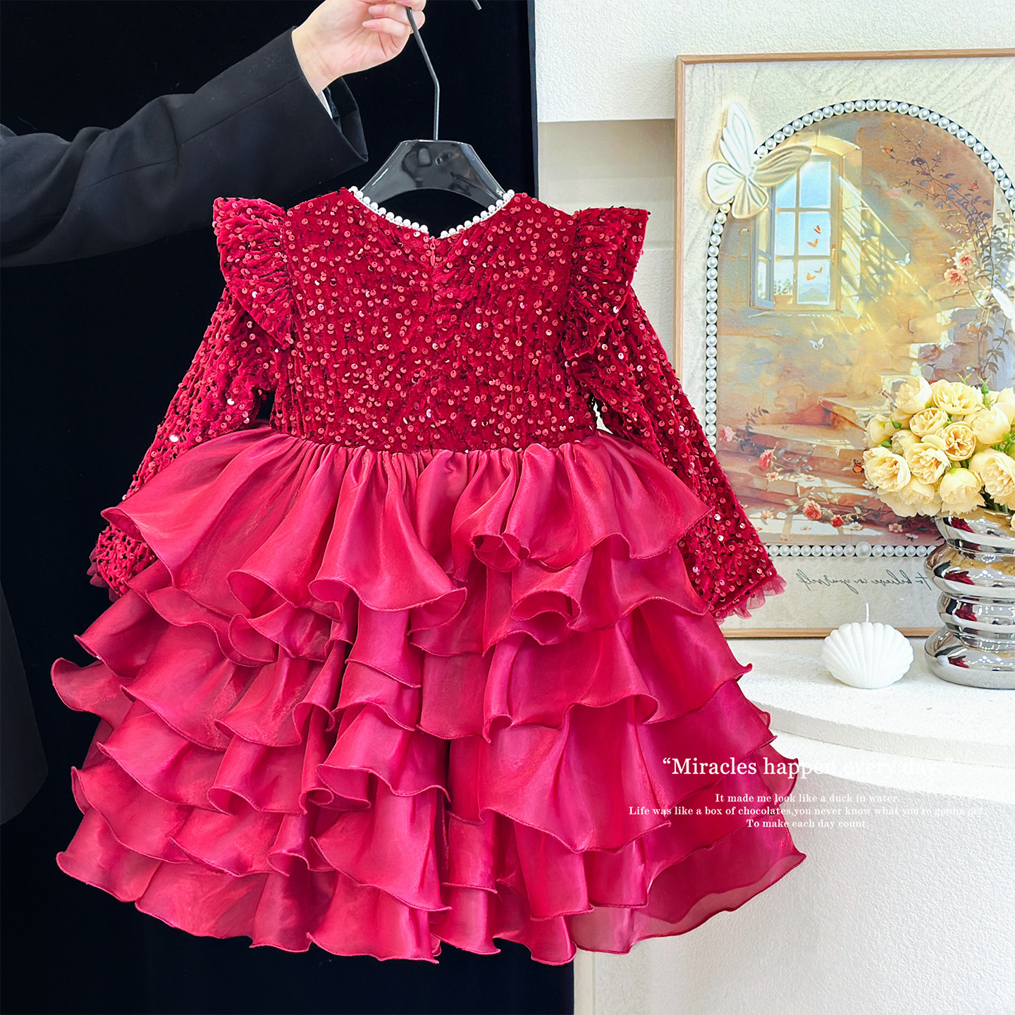 女童公主裙礼服秋冬小女孩时髦加绒连衣裙儿童红色亮片新年装裙子,淘宝优惠券,粉丝福利购,淘宝优惠卷