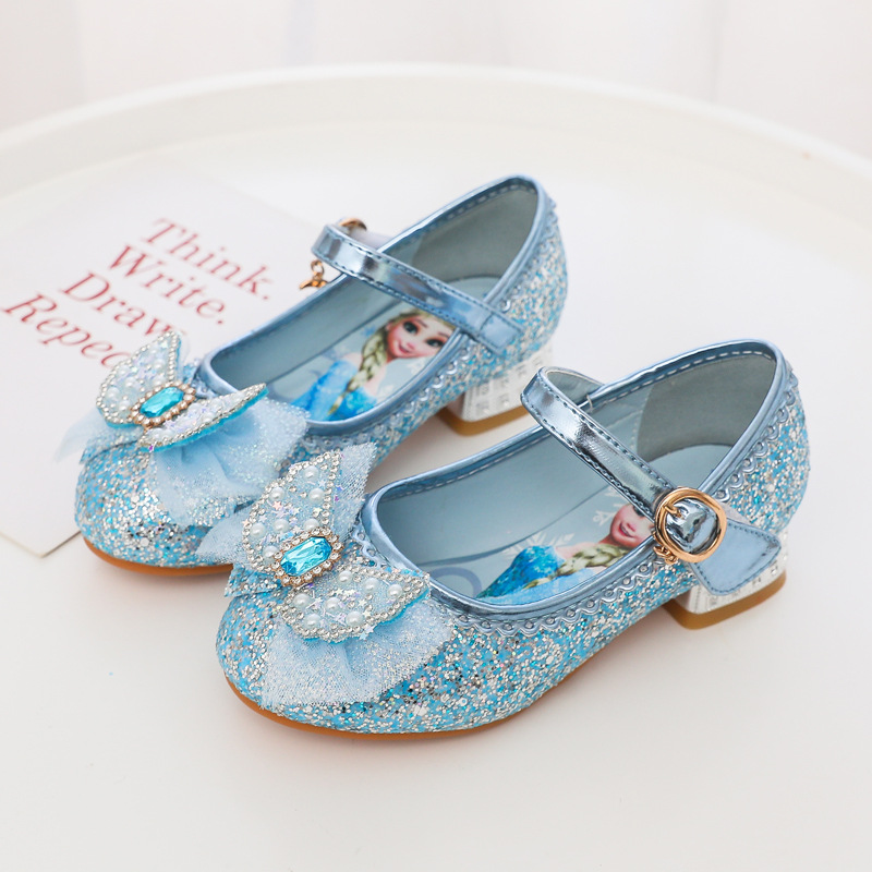爱莎公主鞋女童春秋款儿童艾莎软底水晶鞋洋气女孩Elsa鞋子小皮鞋