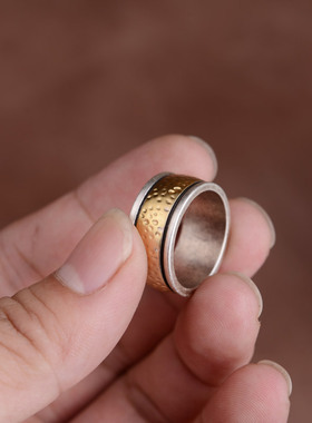 男女白铜复古间金戒指男