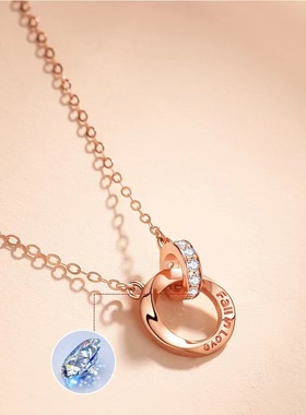 纯银925十字项链女双环玫瑰金