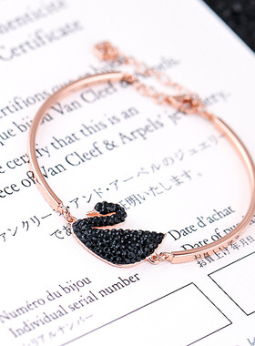 纯银甜美风18K金小天鹅开口手链