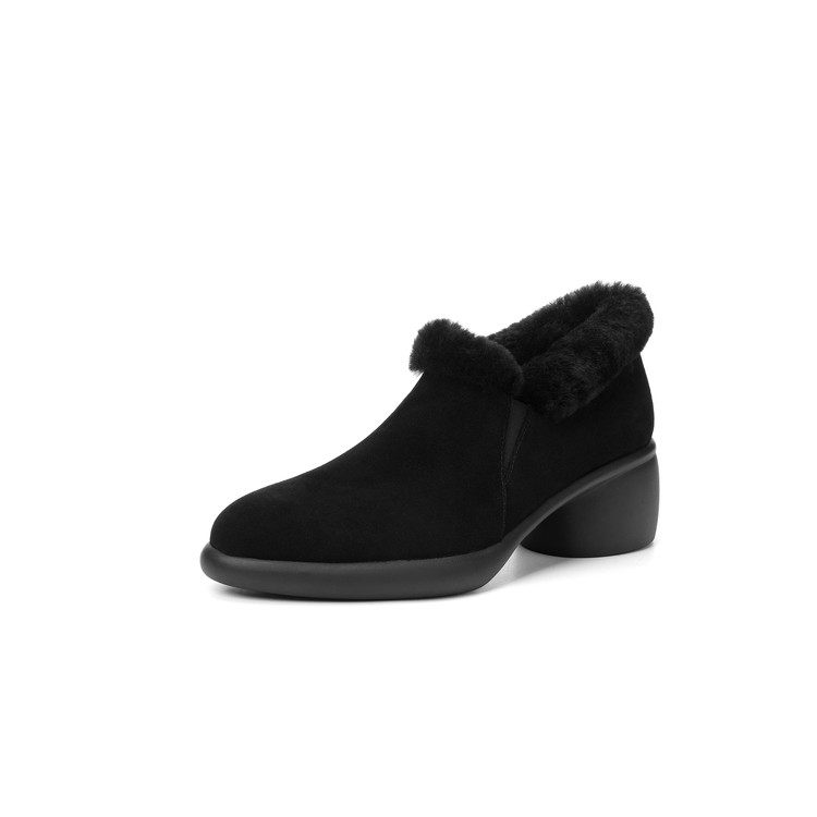 5cm保暖深口单鞋女圆头加绒小皮鞋软底不累脚气质粗高跟毛毛鞋子,淘宝优惠券,粉丝福利购,淘宝优惠卷