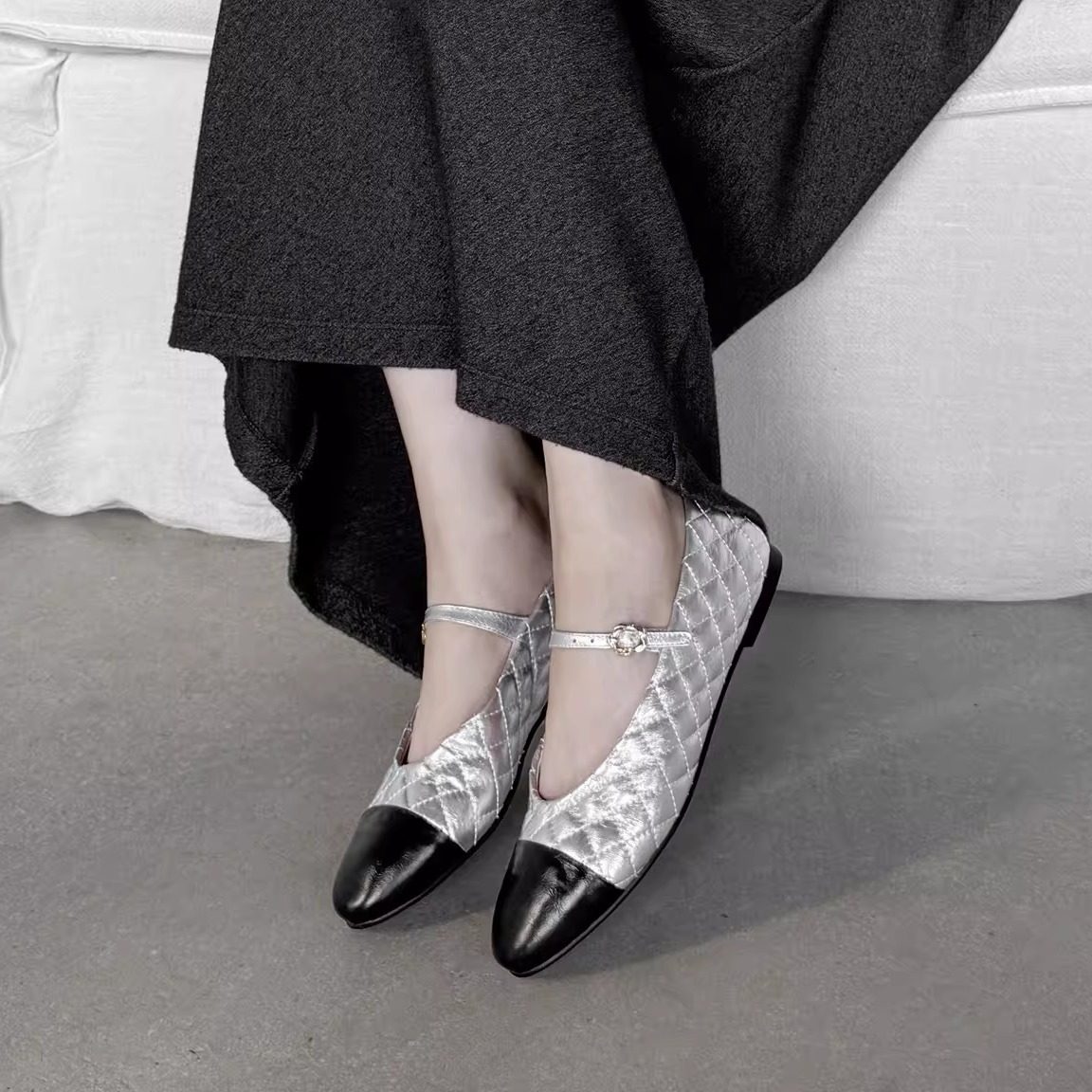 1cm真皮低跟金色格子浅口玛丽珍鞋女平底一字式圆头罗马拼色单鞋,淘宝优惠券,粉丝福利购,淘宝优惠卷