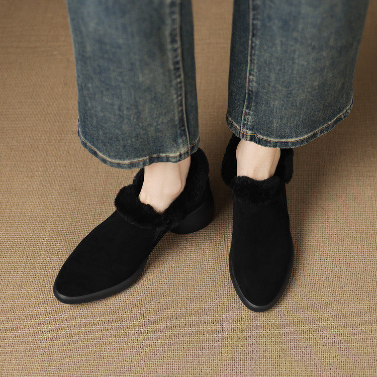 5cm保暖深口单鞋女圆头加绒小皮鞋软底不累脚气质粗高跟毛毛鞋子,淘宝优惠券,粉丝福利购,淘宝优惠卷
