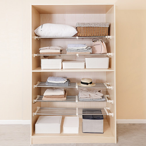 厨房橱柜分层隔板免打孔伸缩柜内锅具收纳碗盘储物架下水槽置物架 - 图2