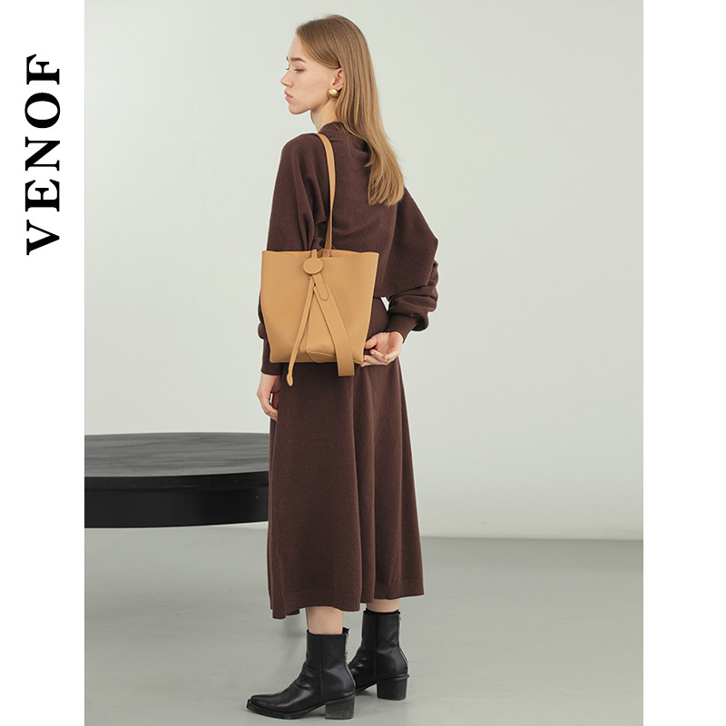 维洛芬黄色水桶包女2025新款小众斜挎大容量单肩真牛皮通勤托特包,淘宝优惠券,粉丝福利购,淘宝优惠卷