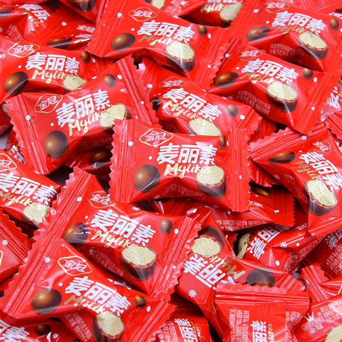 金冠麦丽素牛奶夹心巧克力豆500g约180结婚庆喜糖果年货零食散装 - 图0
