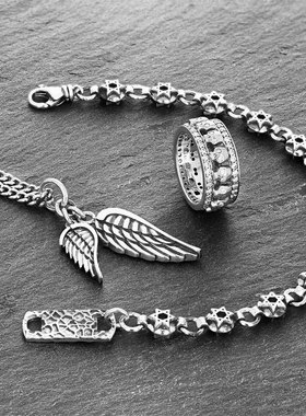 KING BABY经典三环水晶骷髅戒指摇滚嘻哈时尚潮流ins情侣礼物