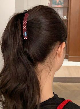 韩系复古简约波点香蕉夹马尾发夹女实用百搭发卡竖夹后脑勺头发饰