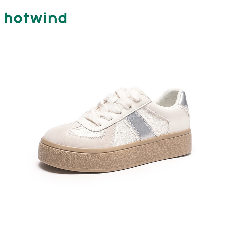 热风厚底德训鞋女款2026年春秋新款经典百搭小白鞋蕾丝拼接休闲鞋,淘宝优惠券,粉丝福利购,淘宝优惠卷