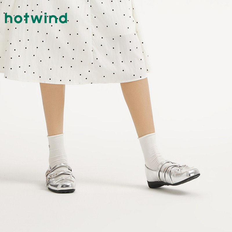 热风平底玛丽珍鞋女2025年秋季新款经典银色单鞋配裙子浅口女鞋子,淘宝优惠券,粉丝福利购,淘宝优惠卷