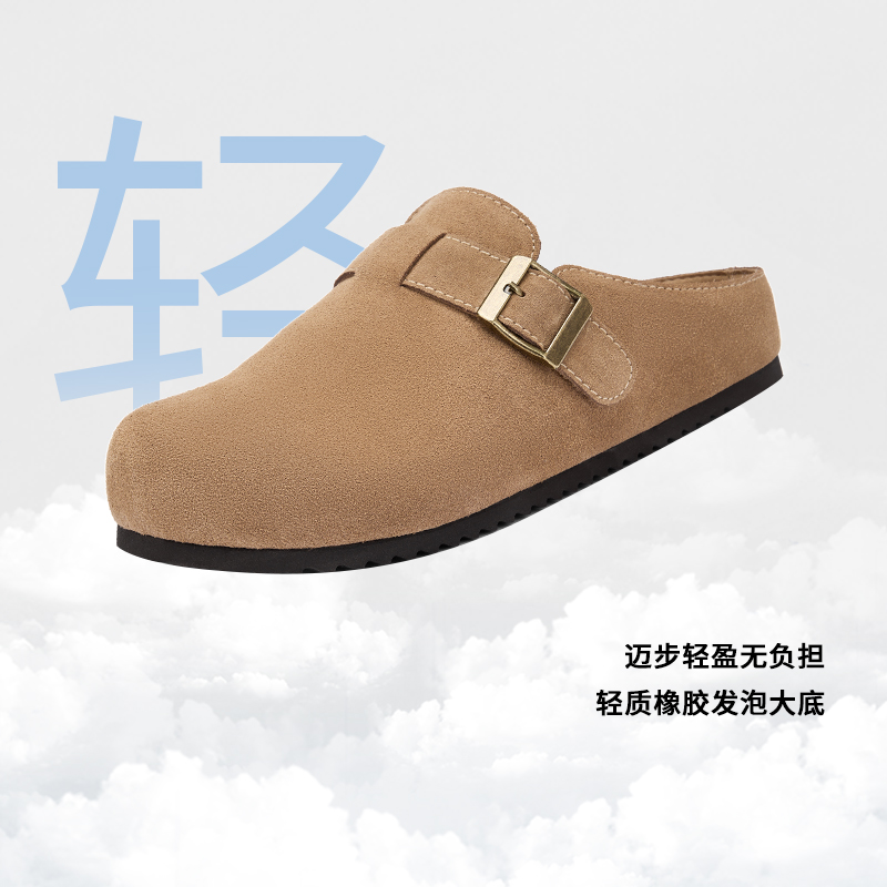 热风男鞋2025年春季新款男士时尚单鞋复古勃肯鞋户外舒适包头拖鞋 - 图1