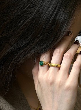 中古vintage祖母绿方糖戒指