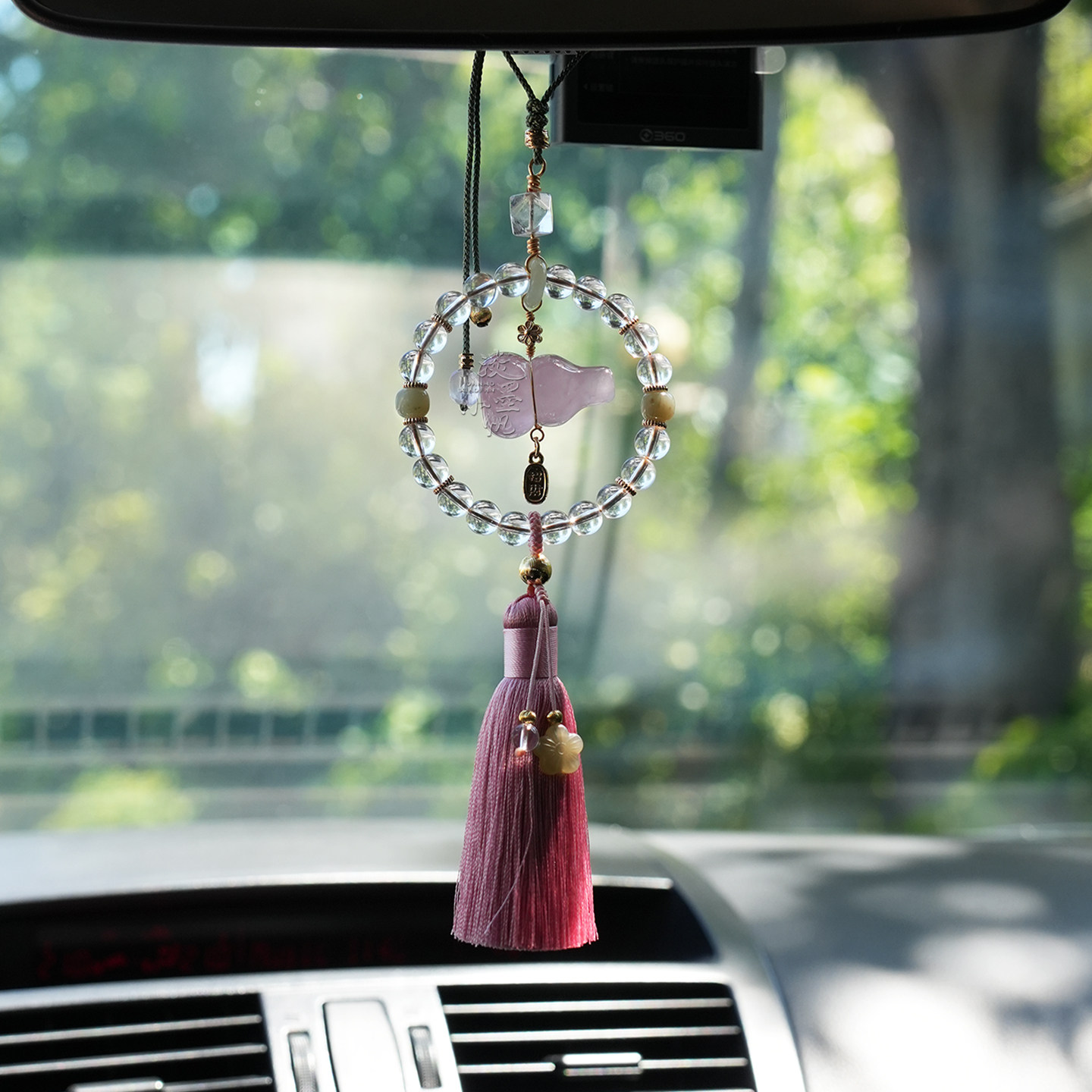 2025新款高级感粉水晶葫芦白水晶汽车挂件古风流苏车内挂饰女短款,淘宝优惠券,粉丝福利购,淘宝优惠卷