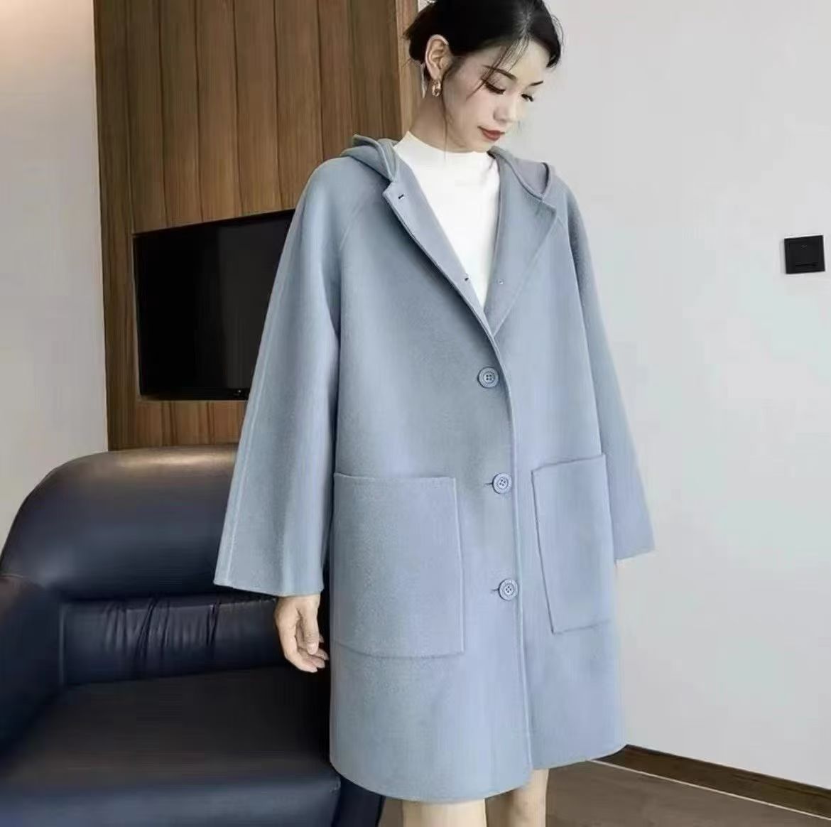 5400694阿家专柜正品2025新款时尚百搭羊毛毛呢外套大衣中长款 - 图1