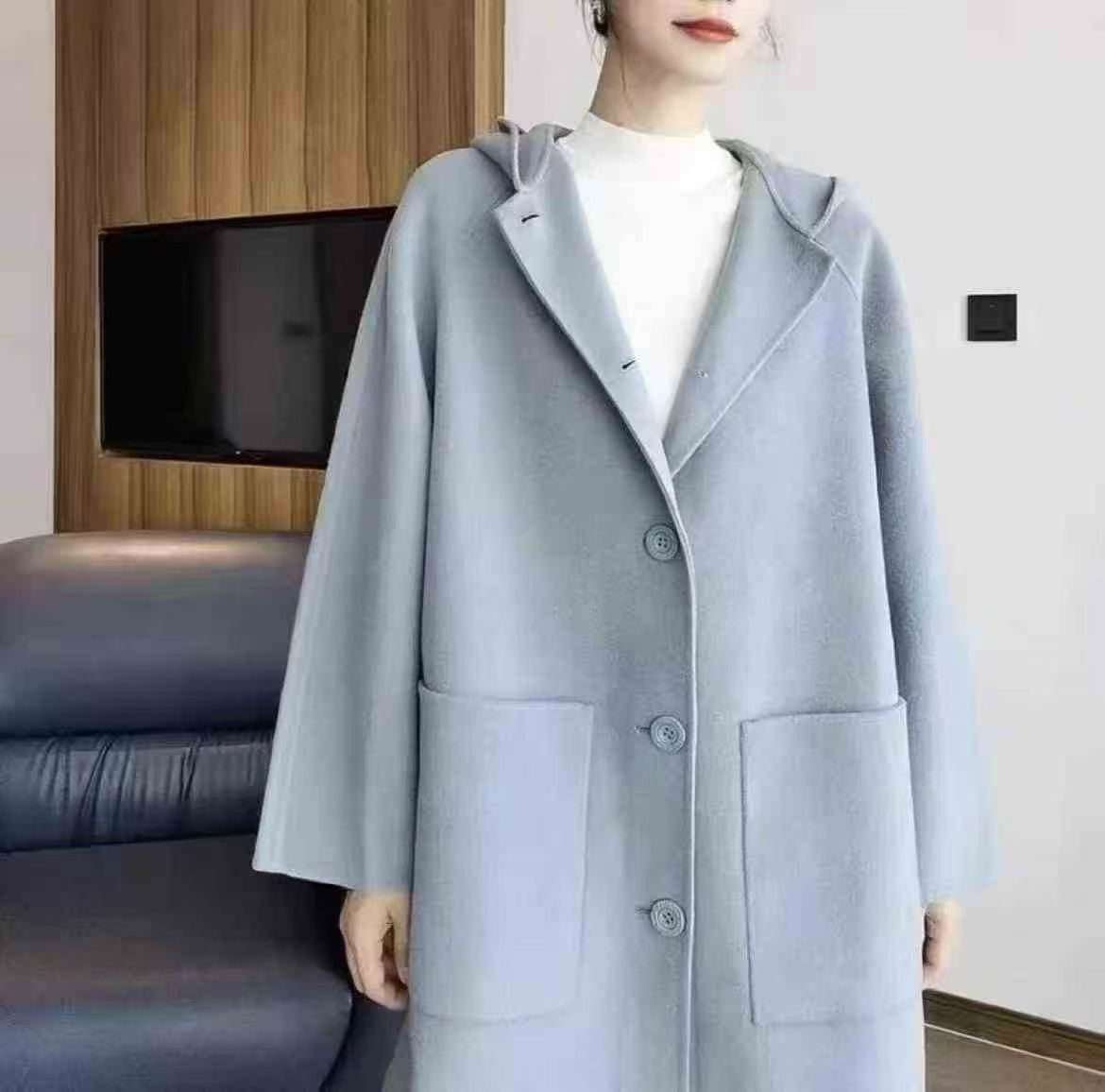 5400694阿家专柜正品2025新款时尚百搭羊毛毛呢外套大衣中长款 - 图3