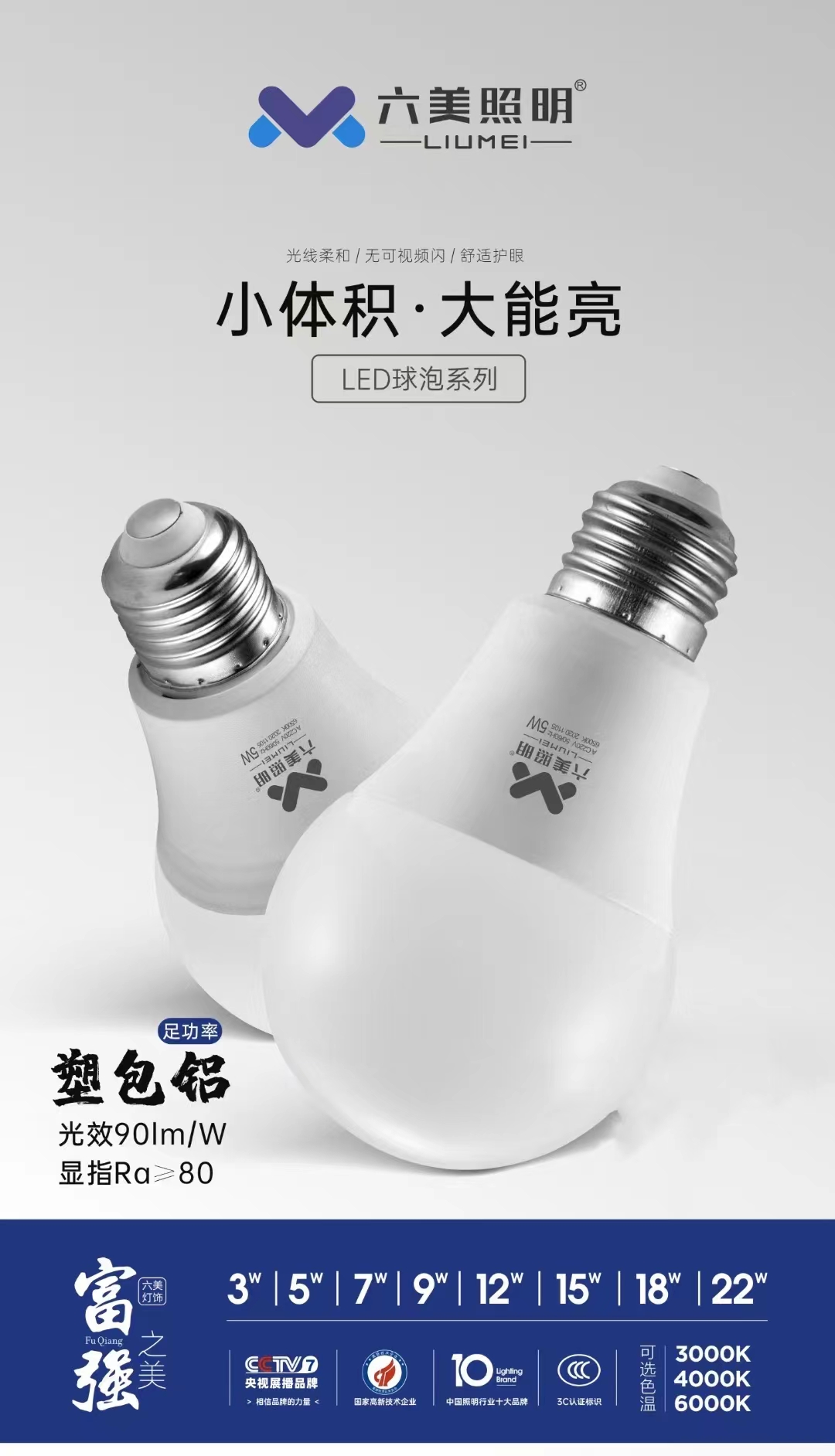 六美LED灯泡A泡3W5W9W12W15W18瓦E27螺口球泡家商用花筒灯用护眼 - 图0