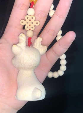 龙血竹实心雕刻一路平安小鹿纳福汽车挂件一路发招财梅花鹿手把件