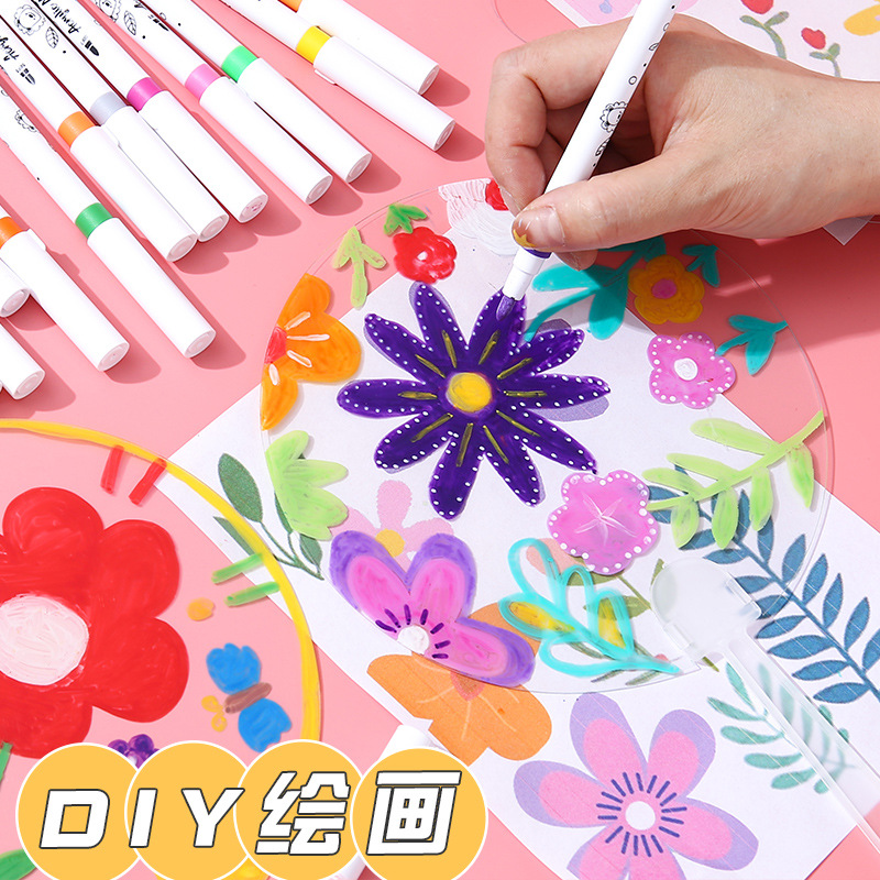 透明扇子儿童diy手工材料幼儿园彩绘涂色手绘涂鸦塑料空白团扇面 - 图1