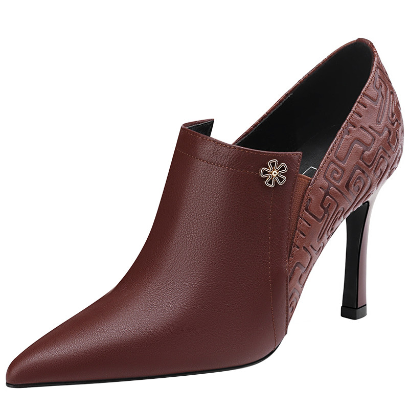 2025年春春季新款时尚气质简约真皮百搭细跟尖头高跟鞋深口单鞋女,淘宝优惠券,粉丝福利购,淘宝优惠卷