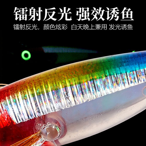 亨嘉镭射夜光水平虾浮水木虾通用海钓假饵乌贼墨鱼伞钩路亚假饵 - 图2
