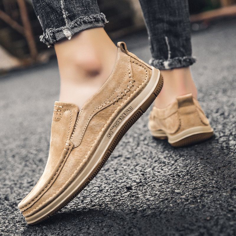 骆驼洲男鞋秋季真皮软底软皮一脚蹬豆豆鞋商务正装男士休闲皮鞋男,淘宝优惠券,粉丝福利购,淘宝优惠卷