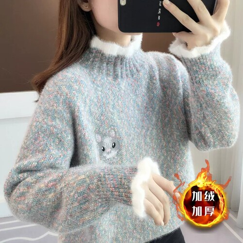 胖大童宽松毛衣2025秋冬新款初中生韩版洋气打底衫13岁少女孩内搭 - 图2