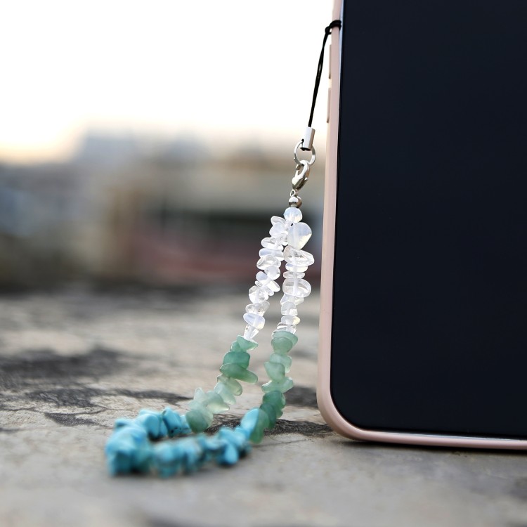 天然水晶个性手机挂绳 INS手机链 手工编织创意串珠 碎石手机挂链 - 图2