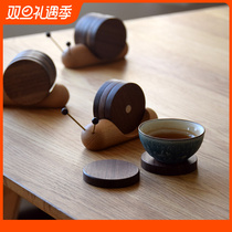 Black Walnuts Solid Wood Cartoon Snail Decompression Creative Tea Cup Mat Swing Piece Insulation Tea Water Coffee Mark Cup Mat Gift