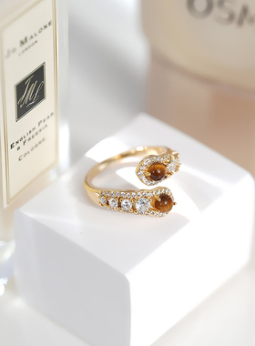 TLZ新款高级感美拉德虎眼石锆石戒指女轻奢时尚个性叠戴秋冬指环