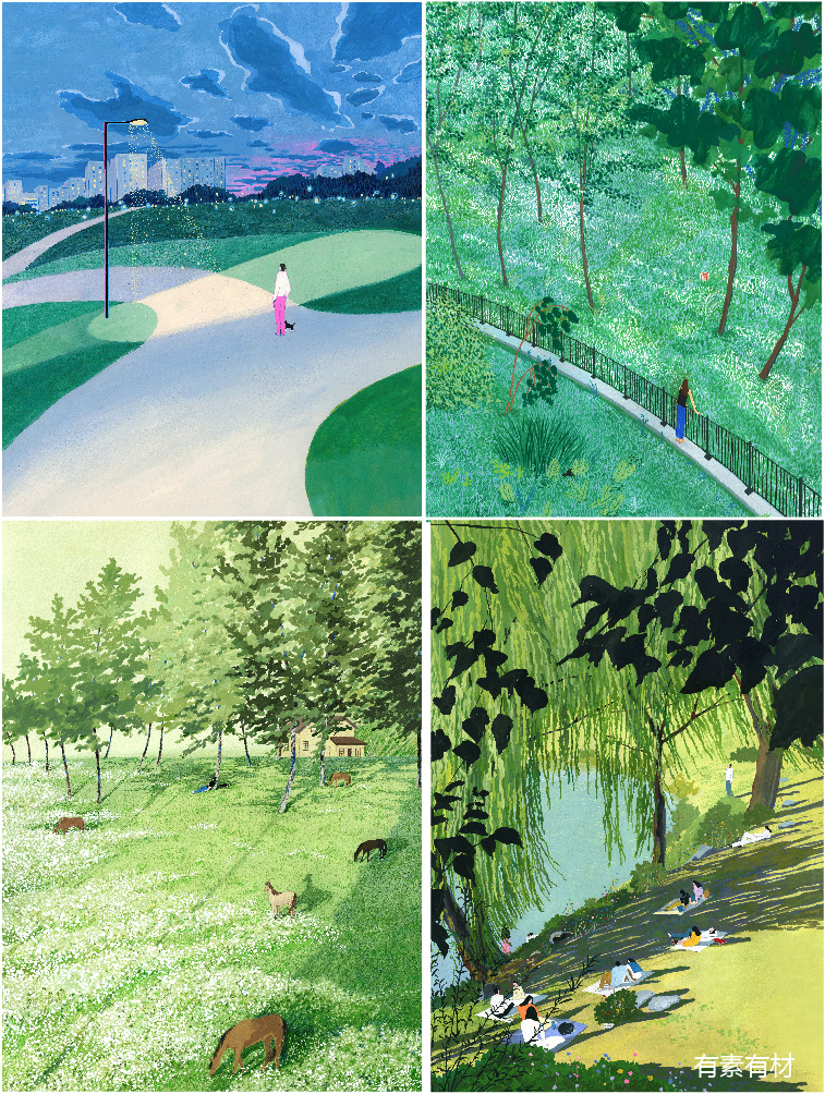 高清清新绿意大自然春天韩国Park Hye插画装饰画壁纸临摹JPG素材 - 图1