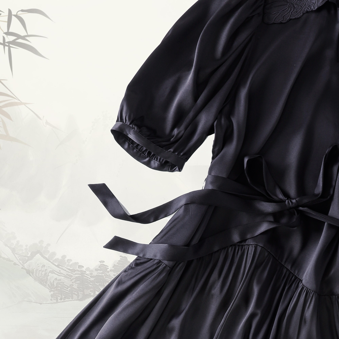 品牌新款桑蚕丝娃娃领国风新中式连衣裙419412 - 图2