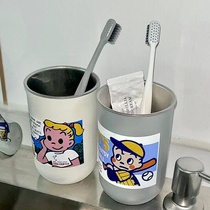 Cute original field cured toothbrush cup 304 stainless steel children cartoon minimalist creative couple drinking water to brush up the mouth cup