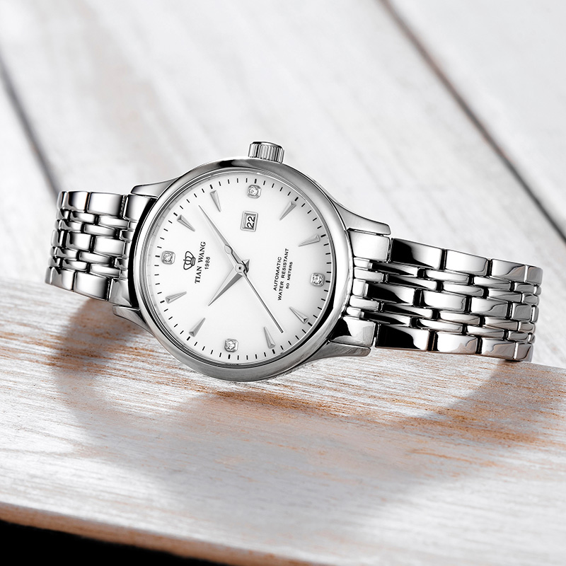 正品时尚防水自动钢带女士天王表 天王壹寸金国产腕表