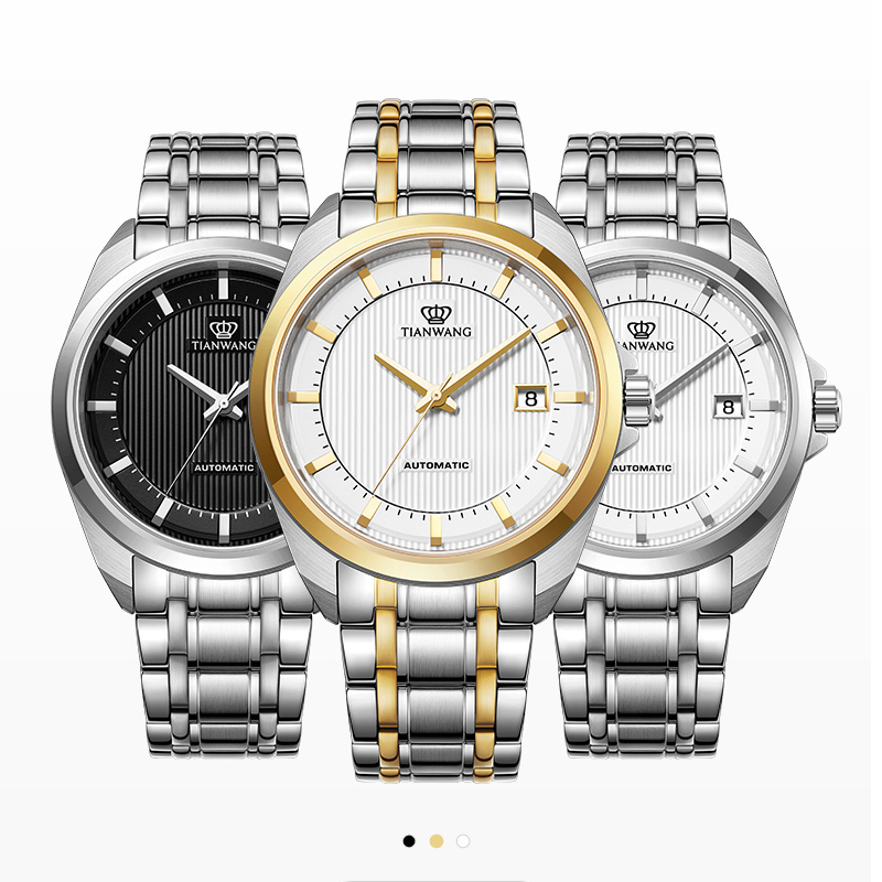 天王表男士机械表单日历手表经典商务防水钢带金圈男表送长辈