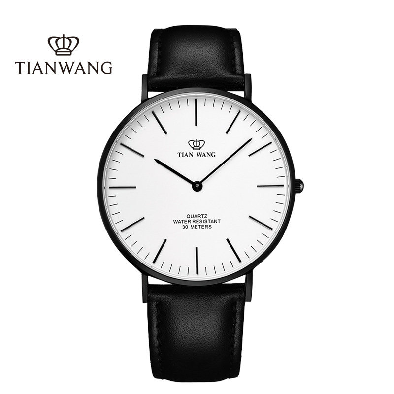 天王大表盘时尚防水刻字皮带石英表 天王半小时国产腕表