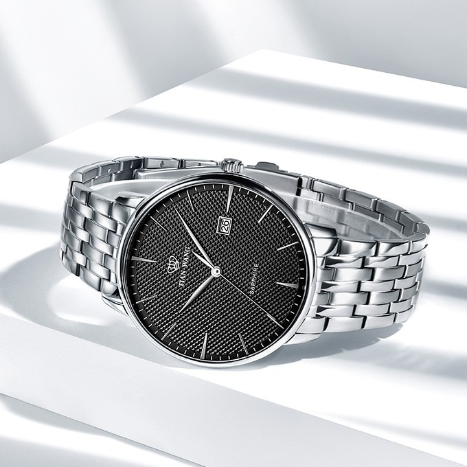 天王男士手表官网轻商务格纹男表潮流时尚钢带防水石英表