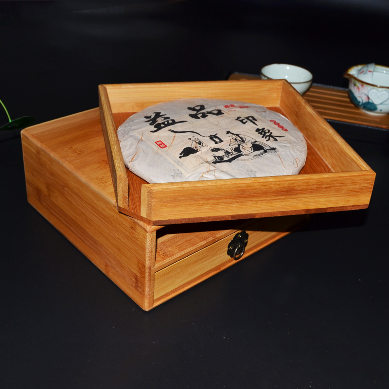 茶刀茶锥普洱茶盒包装盒礼盒竹制双层实木茶饼盒开茶盘茶具配件