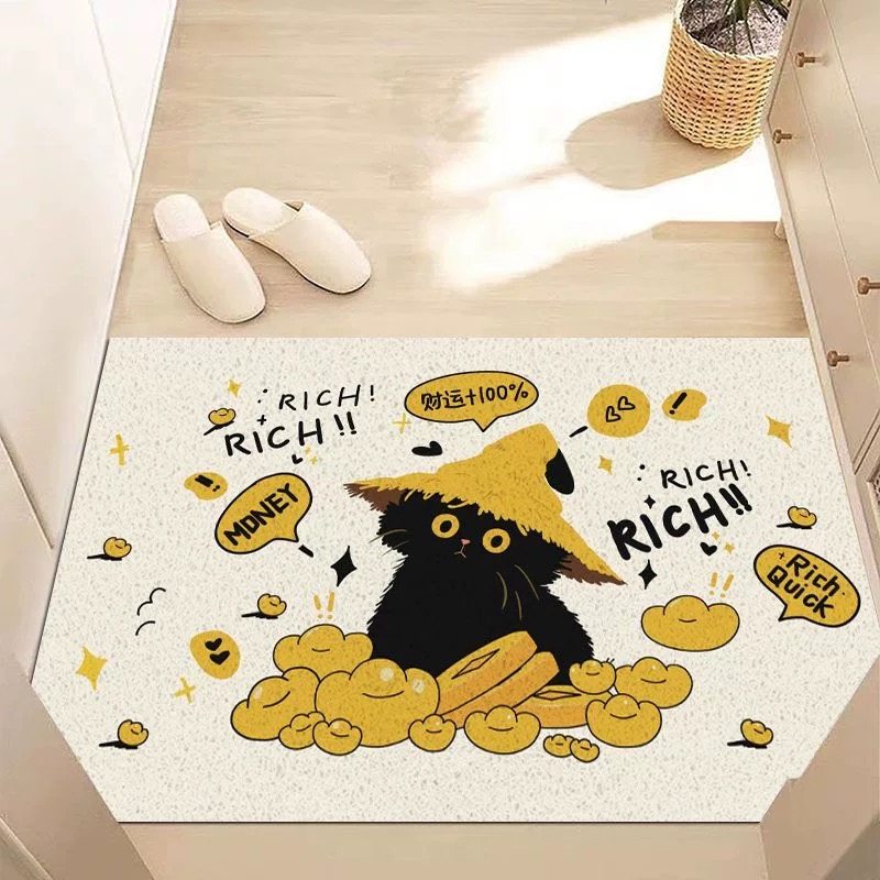 可爱黑色猫猫丝圈入户门垫创意文字玄关除尘可裁剪门口地垫超防滑,淘宝优惠券,粉丝福利购,淘宝优惠卷