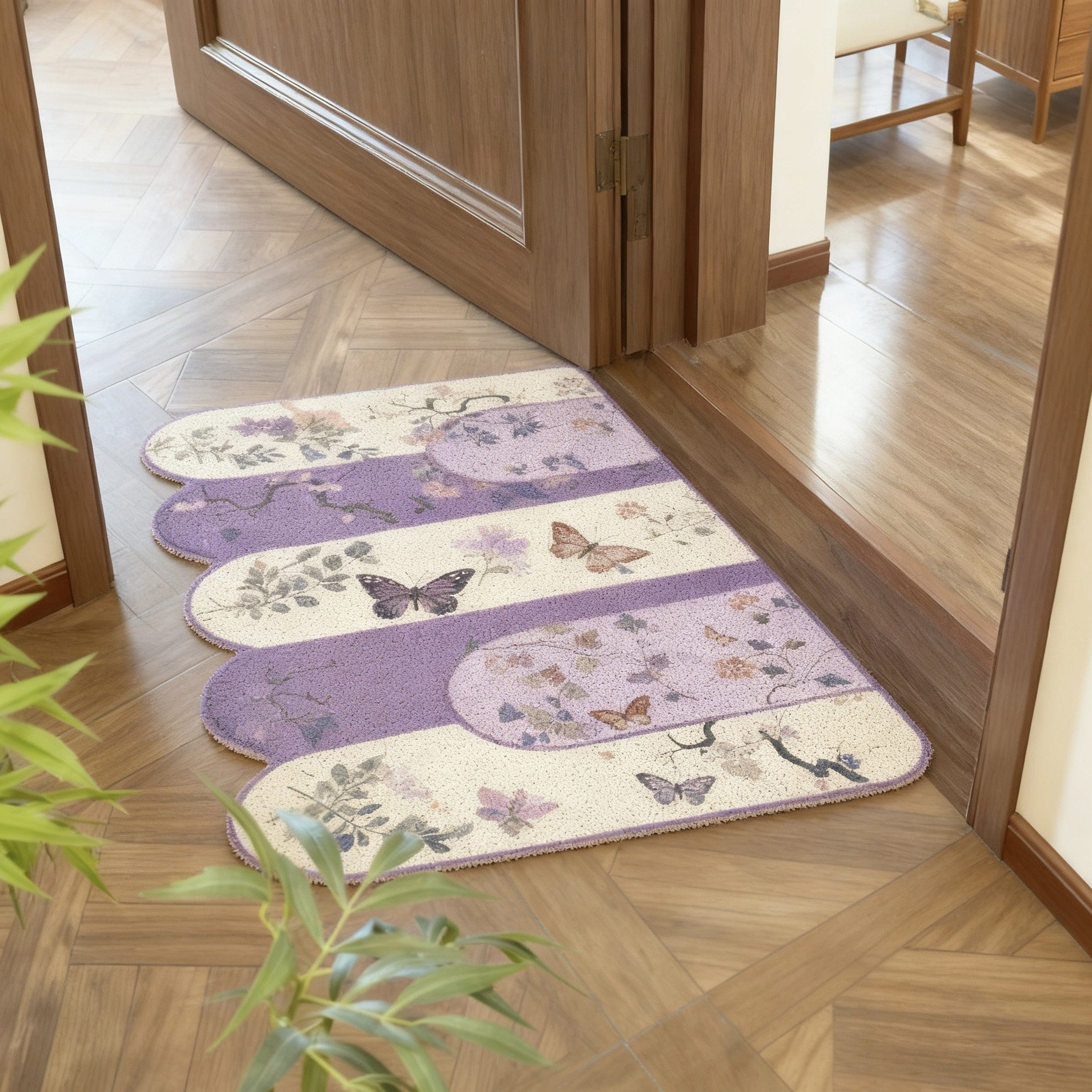 2026新中式紫色丝圈入户门垫大气玄关脚垫刮泥蹭土地垫耐脏可水洗,淘宝优惠券,粉丝福利购,淘宝优惠卷