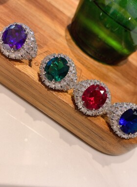 欧美风耳饰仿真鸽血红宝微镶锆石